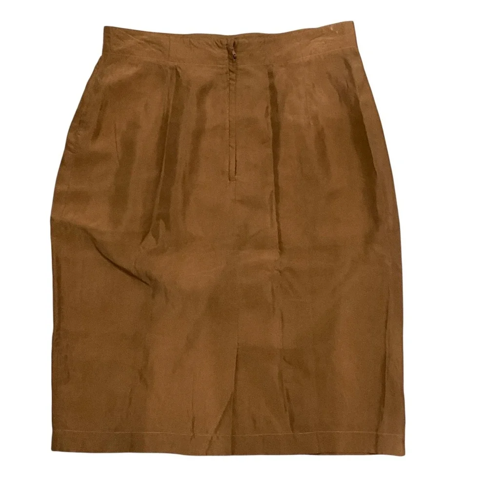 Silk Skirt Apart Brown Pencil‎ Straight Career Business Office Women Sz 12